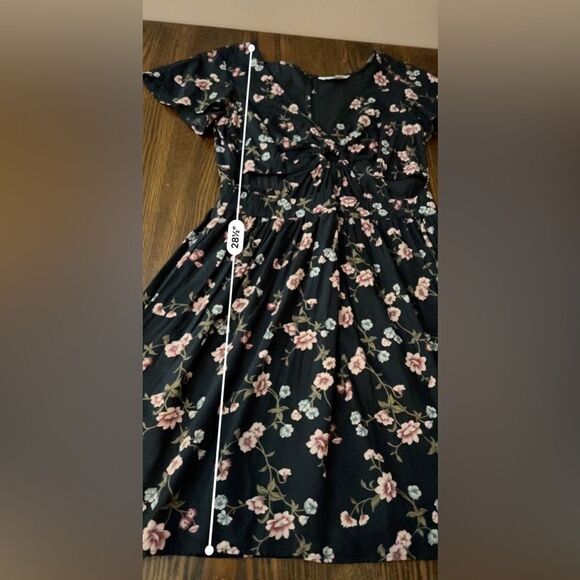 AEO Floral Keyhole Fit and Flare Dress cutout womens XS navy pink preppy cottage - Picture 7 of 16